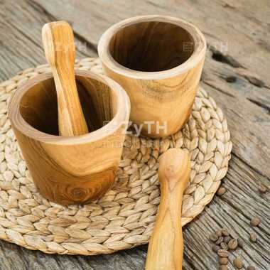 Lumpang Kayu Jati Polos Aesthetic Berkualitas Ekspor, Lumpang Kayu Jati, Penumpuk Bumbu Kayu Jati Be