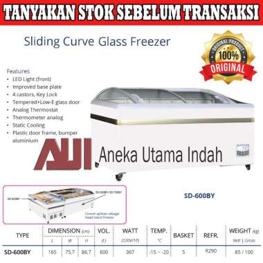 Gea SD-600BY Sliding Curve Glass Freezer - Freezer Box Kaca Geser Kapasitas 600 L - Freezer Kaca Cem