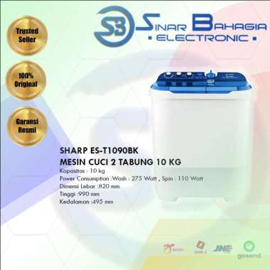 SHARP ES-T1090BK MESIN CUCI 2 TABUNG 10 KG (NEW) ( KHUSUS BANDUNG)