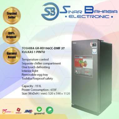TOSHIBA GR-RD196CC-DMF 37 KULKAS 1 PINTU (NEW) (KHUSUS BANDUNG)