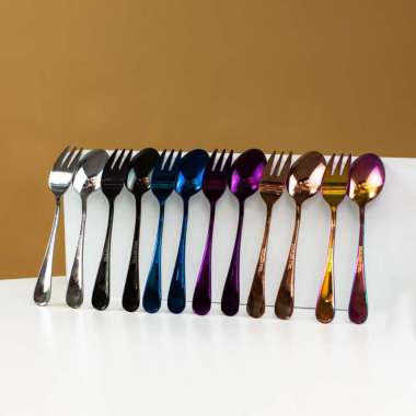 Sendok Garpu Makan Set Tebal Sendok Korea Set Cutlery Set Gold