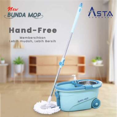 Alat Pel Lantai Praktis Putar Spin Mop Bunda Mop Roda Besar Ember Tebal Premium Blue