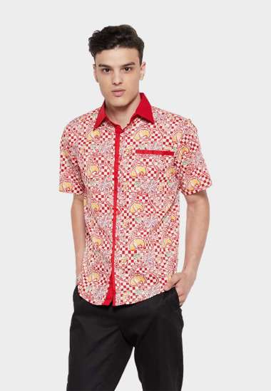 Batik Arjunaweda Hem Batik Papan Catur 53085038 Merah S
