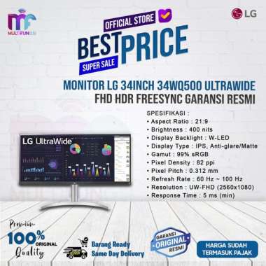 Monitor LG 34inch 34WQ500 UltraWide FHD HDR FreeSync Garansi Resmi