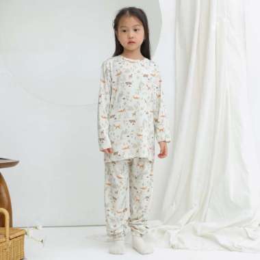 Harlowday Unisex Tencel Printed Pajamas Anak S Incra Ecru