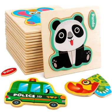 FG Puzzle Jigsaw Wooden Puzzle Jigsaw Kayu Anak Karakter Hewan dan Kendaraan Lucu Puzzle Wooden JS3