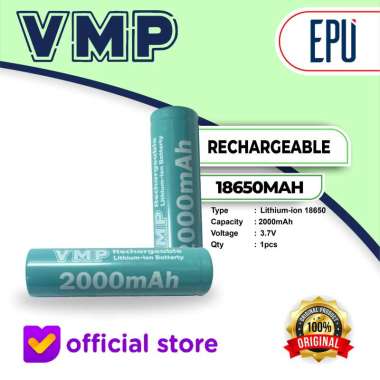VMP Rechargeable Battery I18650 2000mAh Baterai Cas Baterai Senter