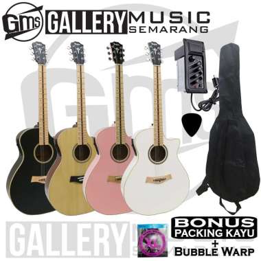 Gitar Akustik Elektrik Taylor Fingerboard Maple Preamp Equalizer 7545r PAKET B Hitam