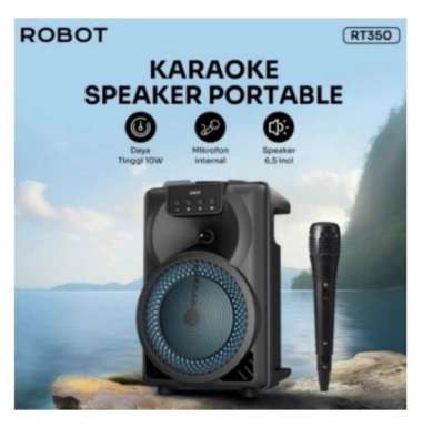 Speaker Robot RB350 Bluetooth 5.3 RGB + Mic Karaoke Hitam