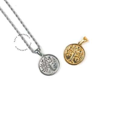 Zafa Liontin Kalung Stainless Steel Anti Karat - Ficus Tree Silver