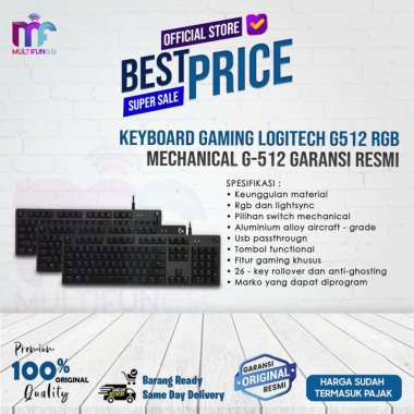 Logitech G512 Carbon LIGHTSYNC RGB Mechanical Gaming Keyboard - Full-size, 104 Kunci