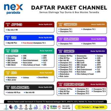 Paket Basic #MNC Group dan #Trans Tv Group Nex Parabola Active 6 Bulan