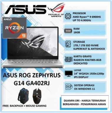 LAPTOP GAMING ASUS ROG ZEPHYRUS G14 GA402RJ RYZEN 9 DDR5 1TB SSD RX6700S-8GB - WHITE +PAKET ANTIGORE