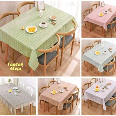 Taplak Meja Anti Air dan Anti Minyak / Alas Meja Motif Kotak-Kotak 137x137