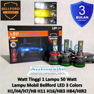 Bellford LED HL 3 Colors Premium H1 H4 H7 H8 H11 H16 HB3 HB4 HIR2 12V 50W Putih 6000K Kuning Yellow 
