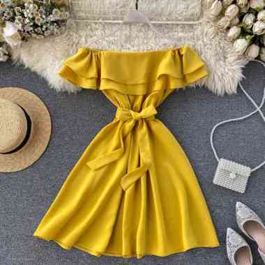 Baju Dress Wanita kondangan Party Sabrina Angel Off Shoulder satin premium pendek hitam