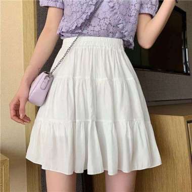 bawahan rok mini wanita rempel ruffle susun katun rayon M Lilac