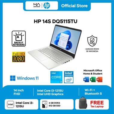Laptop HP 14S-DQ5115TU - Silver [i3 1215U-4GB-SSD 512GB] - Garansi Resmi