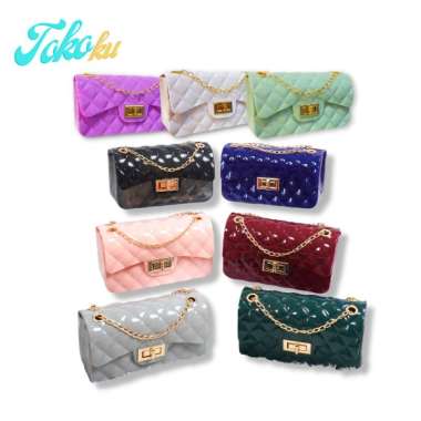 TAS JELLY GLOSSY RANTAI CINCIN SIZE 18 CM maroon