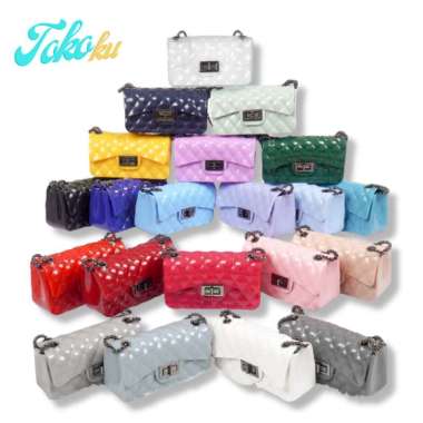 TAS JELLY GLOSSY SIZE 18 CM RANTAI HITAM maroon