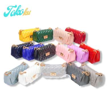 TAS JELLY GLOSSY SIZE 18 CM RANTAI GOLD PUTIH