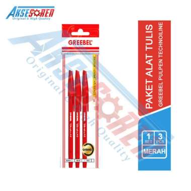 Aksesoren Paket Hemat Pulpen [Greebel Pulpen Technoline 0.5 Red] / Alat Tulis Pulpen Merah / Peralat