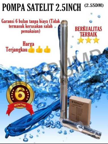 MAXPUMP 2.5SDM1.5/12 Pompa Air Satelit Sumur Dalam 2.5Inc Pompa Submersible dg kabel 25mtr
