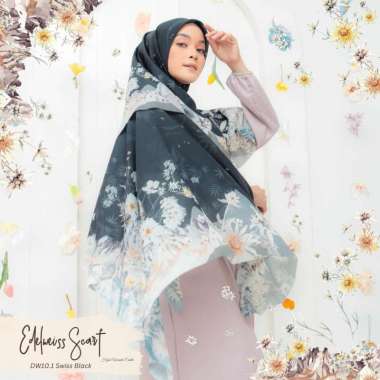 Hijabwanitacantik - Segiempat Edelweiss Scarf Series | Hijab Voal Premium | Hijab dengan Lasercut Bl