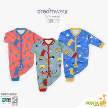 Velvet Junior Random Motif DreamWear Sleepsuit Baju Tidur Bayi - Boy NB Motif A