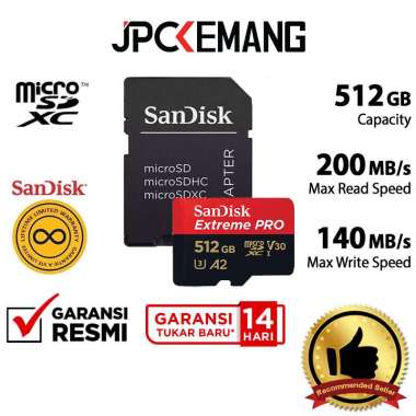 JPC KEMANG SanDisk Extreme Pro MicroSD 512GB 200MB/s Micro SD MicroSDXC 512 GARANSI RESMI