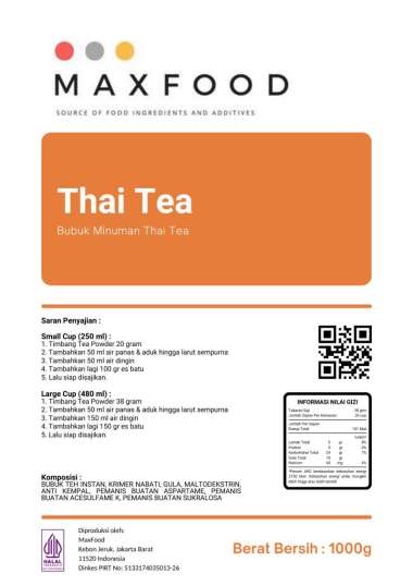 MAXFOOD PREMIX BUBUK THAI TEA DRINK / POWDER THAI TEA 1 KG