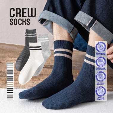 ONE-P620 Kaos Kaki Pria Unisex Motif Garis Strip Bahan Katun / Crew Socks Kaus Kaki Pendek Wanita Pr