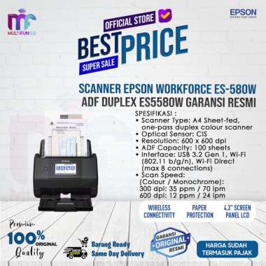 Scanner Epson WorkForce ES-580W ADF Duplex ES580W Garansi Resmi