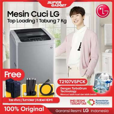 LG Mesin Cuci Mesin Cuci 7Kg Top Loading 1 Tabung T2107VSPCK 7 Kg Reguler