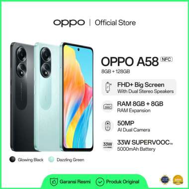[NEW LAUNCH!] OPPO A58 NFC 8GB+8GB/128GB [5000mAh SUPERVOOC 33W, FHD+ Big Screen] Dazzling Green