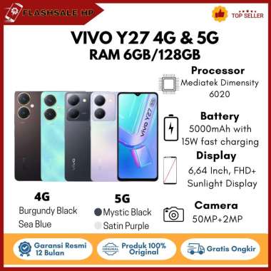 Handphone Vivo Y27 5G Ram 6GB/128GB Original Garansi Resmi Mistic Black