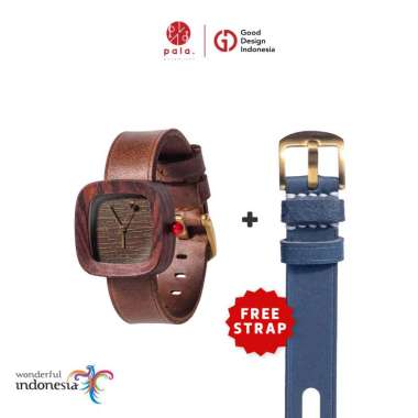 BUNDLING PALA NUSANTARA MINI COKELAT SPESIAL FREE STRAP JAM TANGAN KAYU UNISEX MERAH