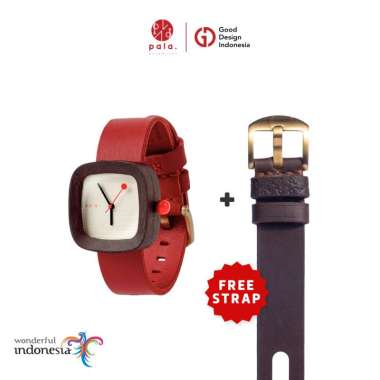 BUNDLING PALA NUSANTARA MINI MERAH SPESIAL FREE STRAP JAM TANGAN KAYU UNISEX MERAH
