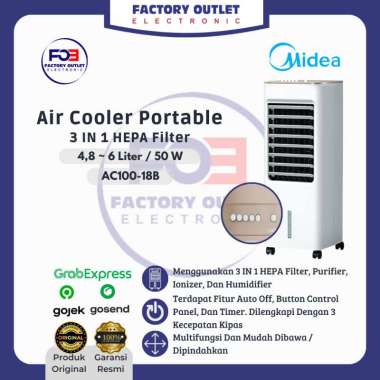 MIDEA AC100-18B Air Cooler Portable Standing 3 in 1 HEPA Filter 4,8 Liter - White