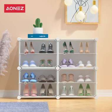 AONEZ Rak Sepatu Anti Debu Air 2 Baris 4 Tingkat Coklat Susu 2-Row 4-Layer Shoe Cabinet Ivory