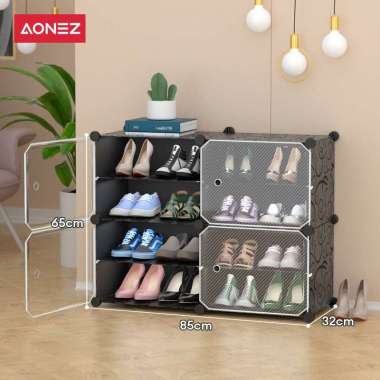 AONEZ Rak Sepatu Anti Debu Air 2 Baris 4 Tingkat Hitam 2-row 4-Layer Shoe Cabinet Black