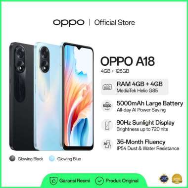 OPPO A18 4GB/128GB [5000mAh Large Battery, 90Hz Sunlight Display, IP54 Dust Water Resistance] Glowing Black