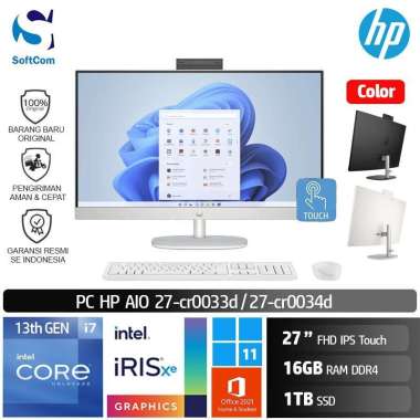 PC HP AIO 27 cr0033d cr0034d Desktop PC [Core i7-1355U/16GB/1TB SSD/27" FHD Touch/W11+OHS] Jet Black