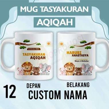 Mug Custom Aqiqah / Souvenir Tasyakuran Aqiqah Custom Design 12 Packaging standar