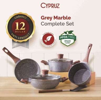 Cypruz Marble Cookware Set: KI 24cm+Lid, PI 20cm+Lid, SP 18cm, FP 20cm Set/6pcs 6X1 - Set Peralatan Masak