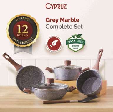 Cypruz Marble Cookware Set: KI 24cm+Lid, PI 20cm+Lid, SP 18cm, FP 20cm Set/6pcs 6X1 - Set Peralatan 