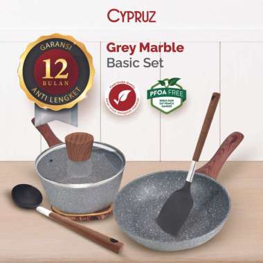 Cypruz Marble Cookware Set: SP16cm+Lid, FP20cm, Turner&Ladle Set/5pcs 6X1