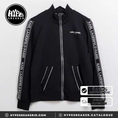 Jaket KARL BAND TAPE SHOULDER SILVER BLACK ZIP JACKET 100% ORIGINAL