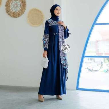 Couple Aleeya Dress Batik Couple Lebaran Couple Kondangan Muslim XL Gamis Navy