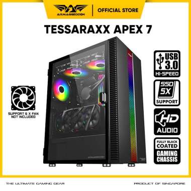 Casing PC Gaming Armaggeddon Tessarax Apex 7 E-ATX - RGB Strip Front Panel - Case PC Gaming